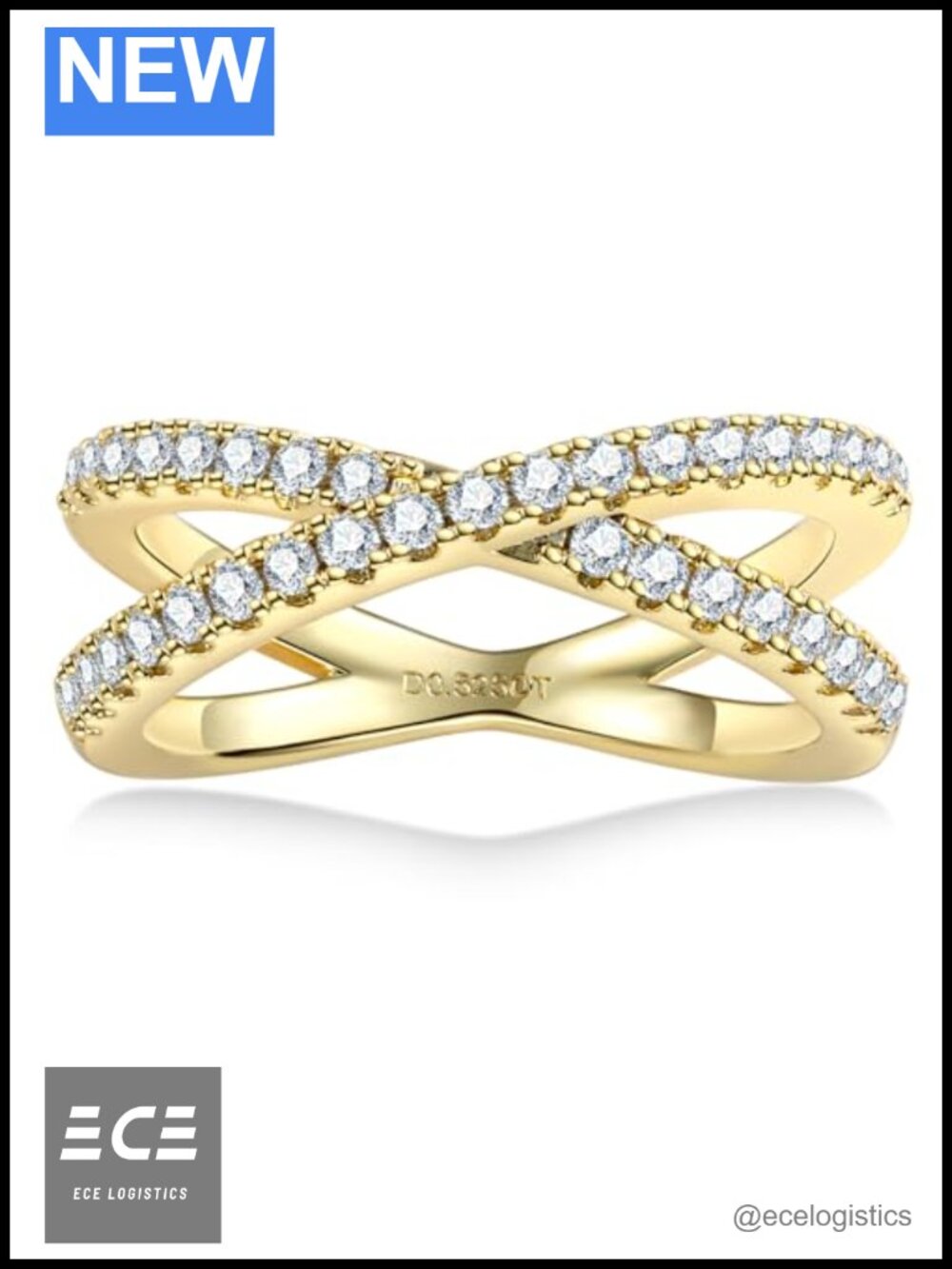 Moissanite Wedding Band 14K Gold Plated Crossover Ring Size 9